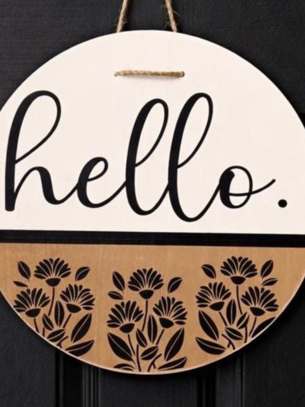 Hello door sign, Floral Round door Sign - White and Natural
